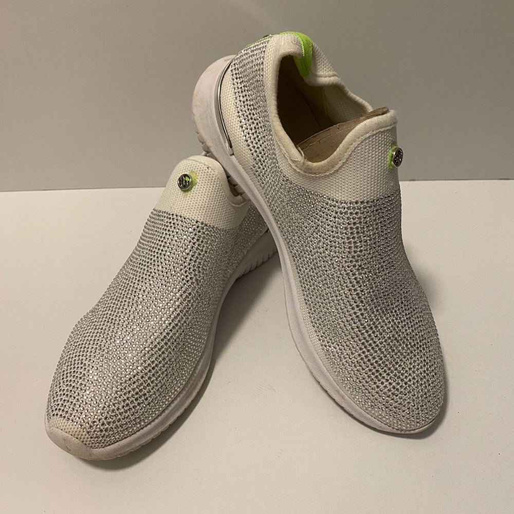 Nine West Women's Sparkle White and Silver Slip-On Shoes Size 7.5